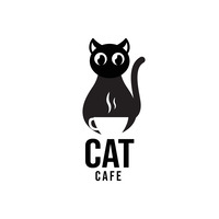 blact cat with coffee and text cat cafe