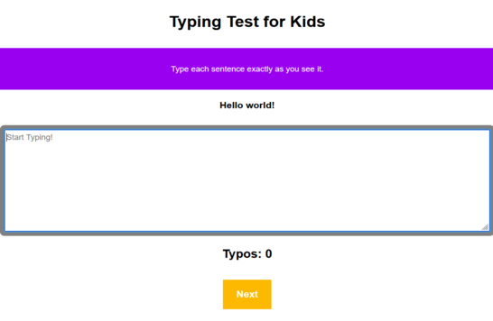 website preview of typing test